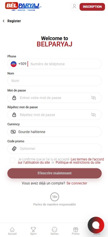Écran d'inscription BelParyaj avec devise gourde haïtienne