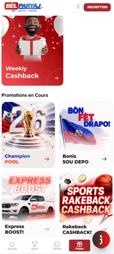 Page promotions de BelParyaj : Express Boost et Rakeback Cashback